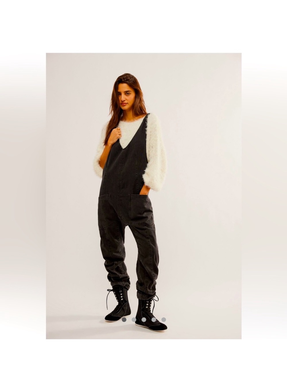 We The Free Charcoal Black V-Neck Denim Overalls